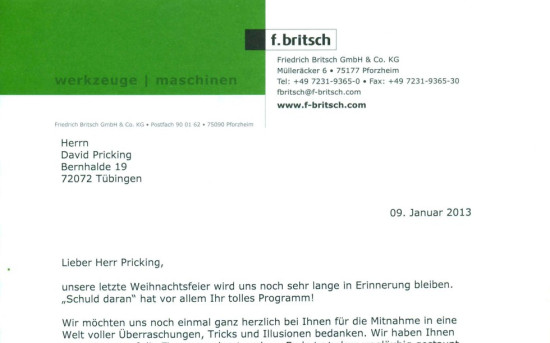 Weihnachtsfeier der Firma Friedrich Britsch GmbH & Co. KG